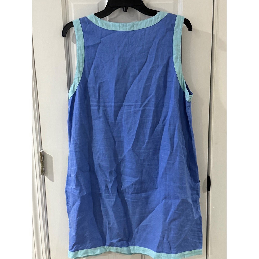 Sigrid Olsen 100% Linen Tunic Dress Blue Aqua Trim Size L - Picture 2 of 4